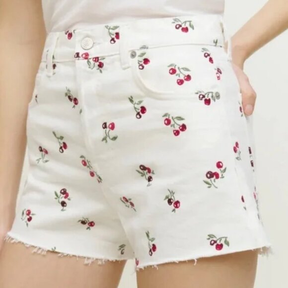 Reformation Cherries Embroidered High Rise Jean Shorts, 25, BNWT - Picture 3 of 4